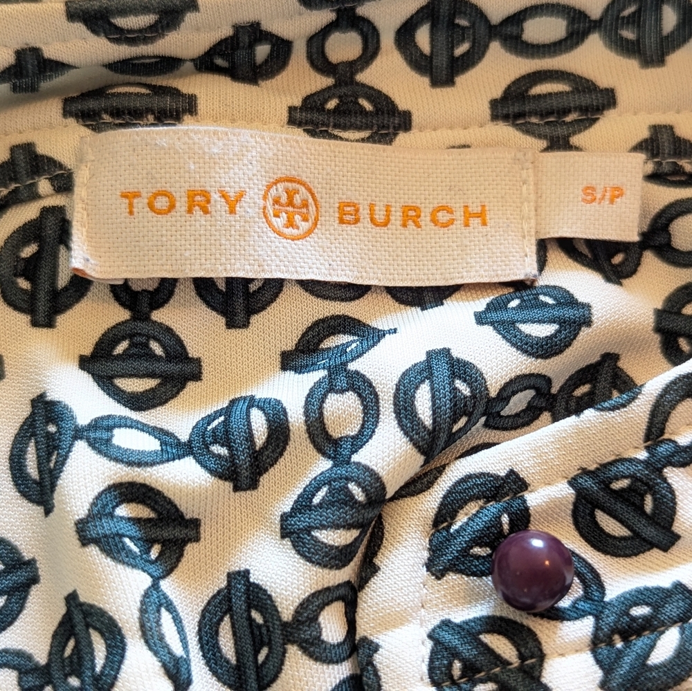TORY BURCH Cream Green Printed Belted Midi Dress Womens Size Small - Picture 7 of 15